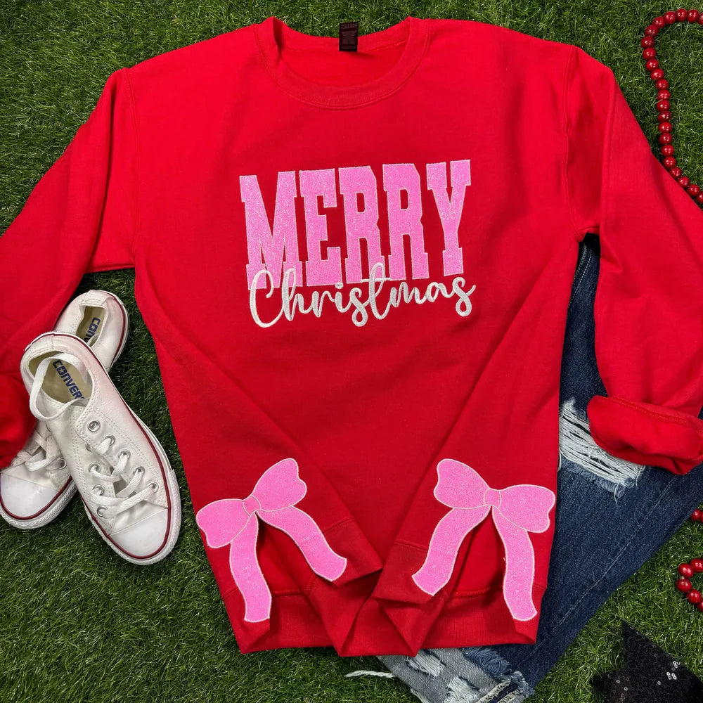 Merry Christmas Embroidery With side Bows