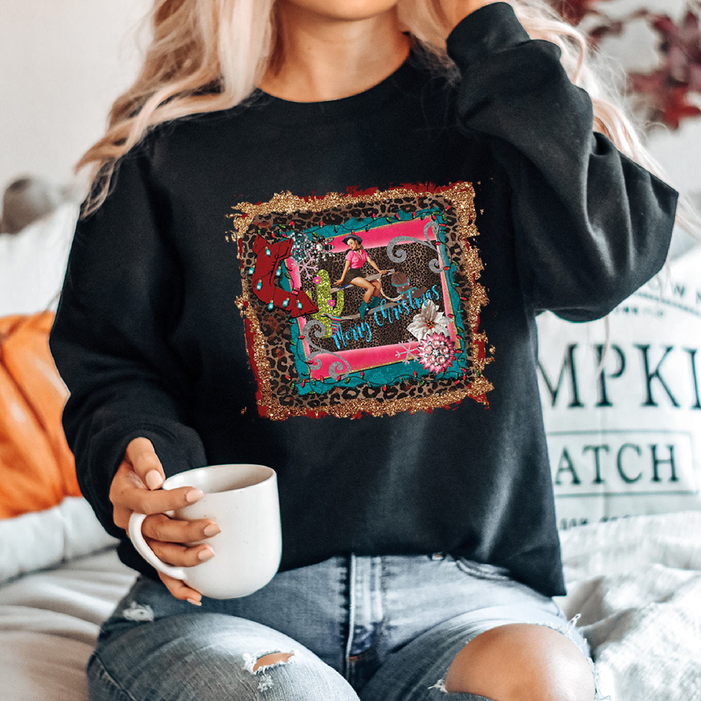 Christmas Cowgirl Black Sweatshirt