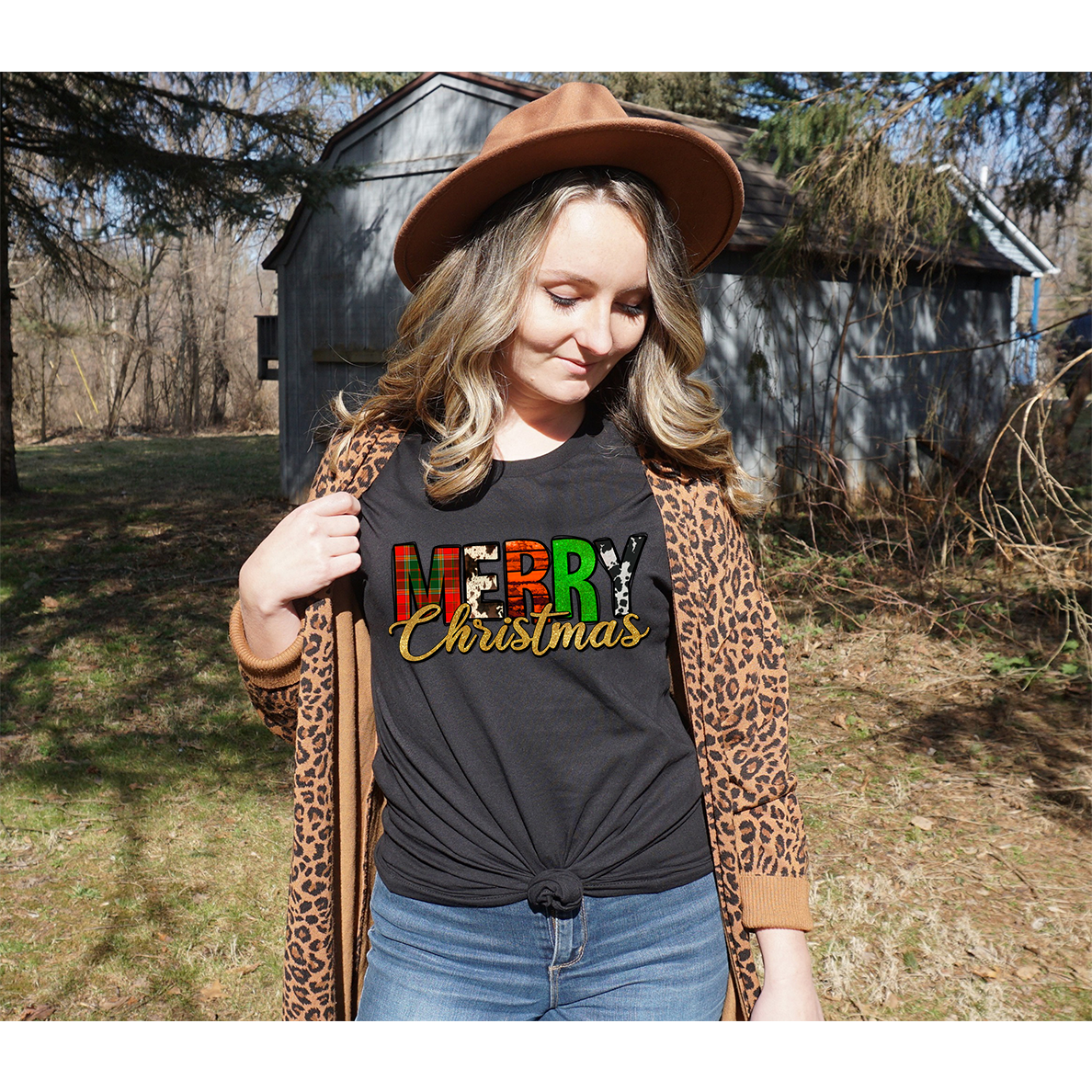 Merry Christmas Cowprint Gold T-Shirt