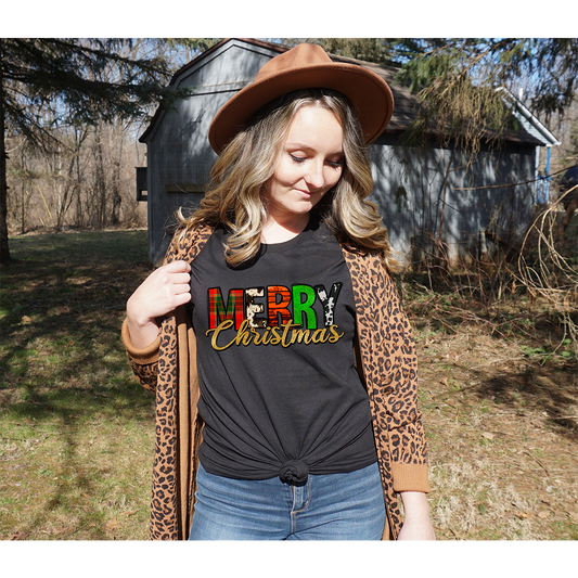 Merry Christmas Cowprint Gold T-Shirt