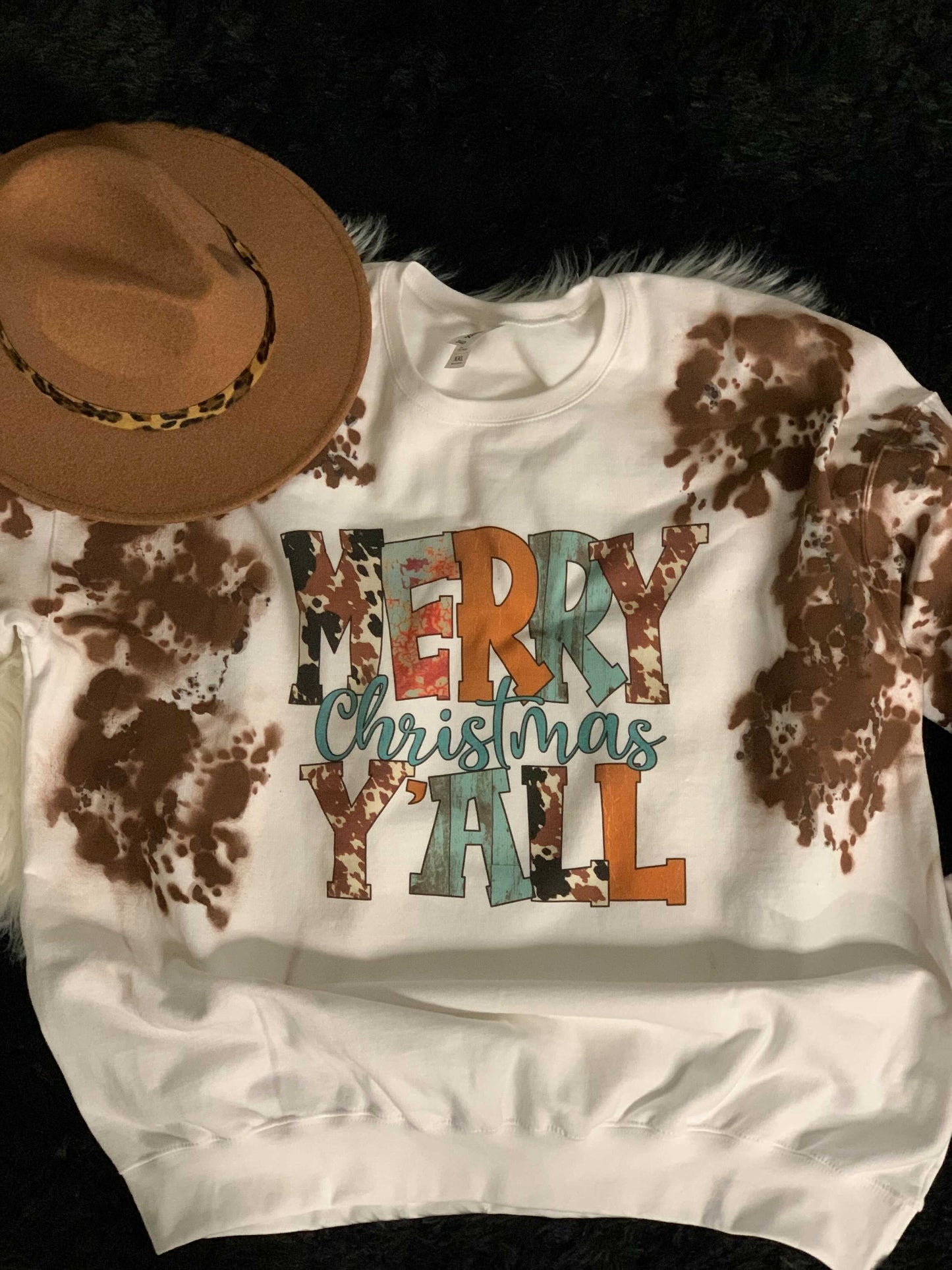 Merry Christmas Y'All Cowprint Fleece