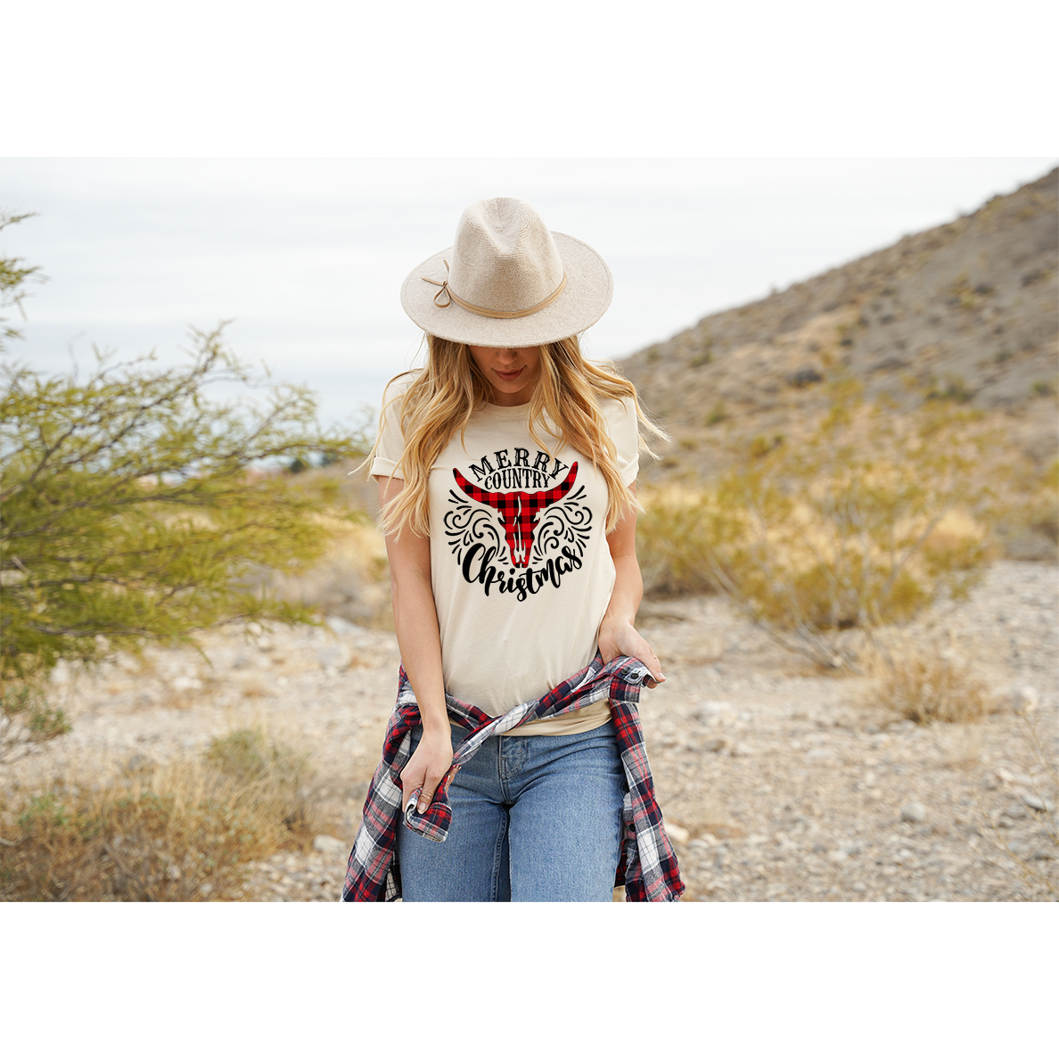 Merry Country Christmas Red Plaid T-Shirt