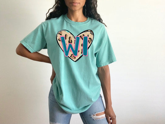 Wisconsin Leopard Heart T-Shirt