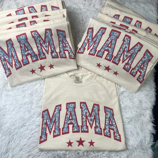 Mama Blue Daisy Red Outline Comfort Colors