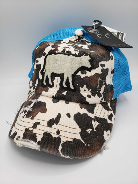 Cow-Print Leather Cow Patch Blue