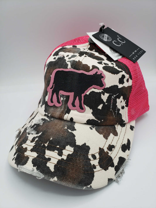 Cow-Print Leather Cow Patch Pink
