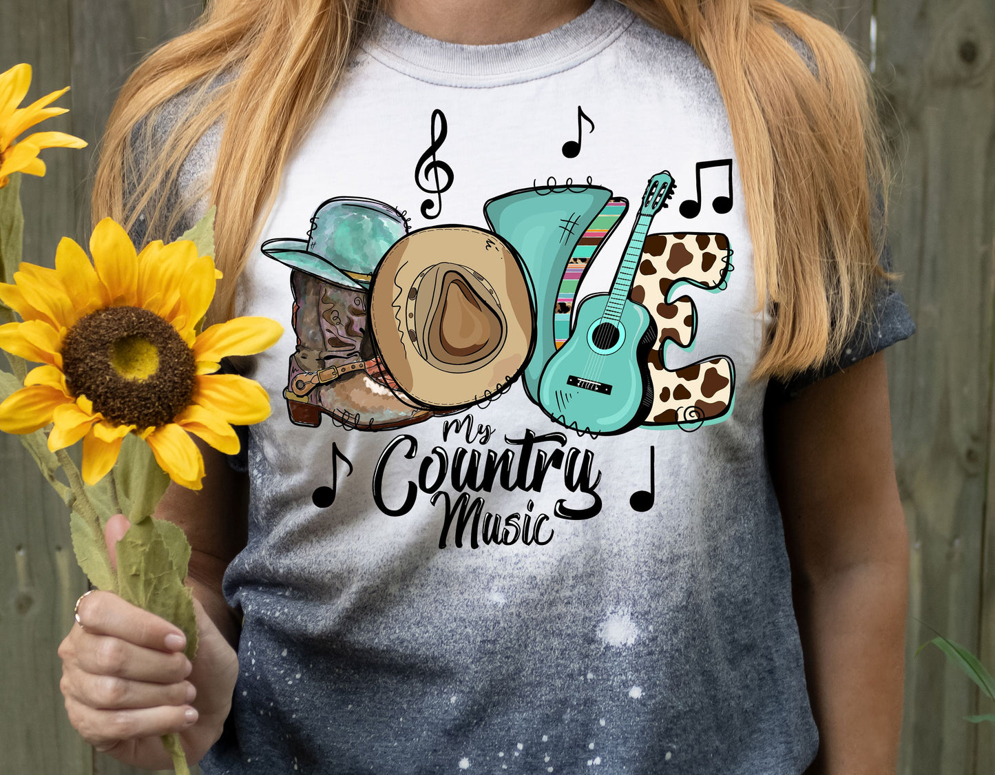 Love My Country Music Bleached T-Shirt