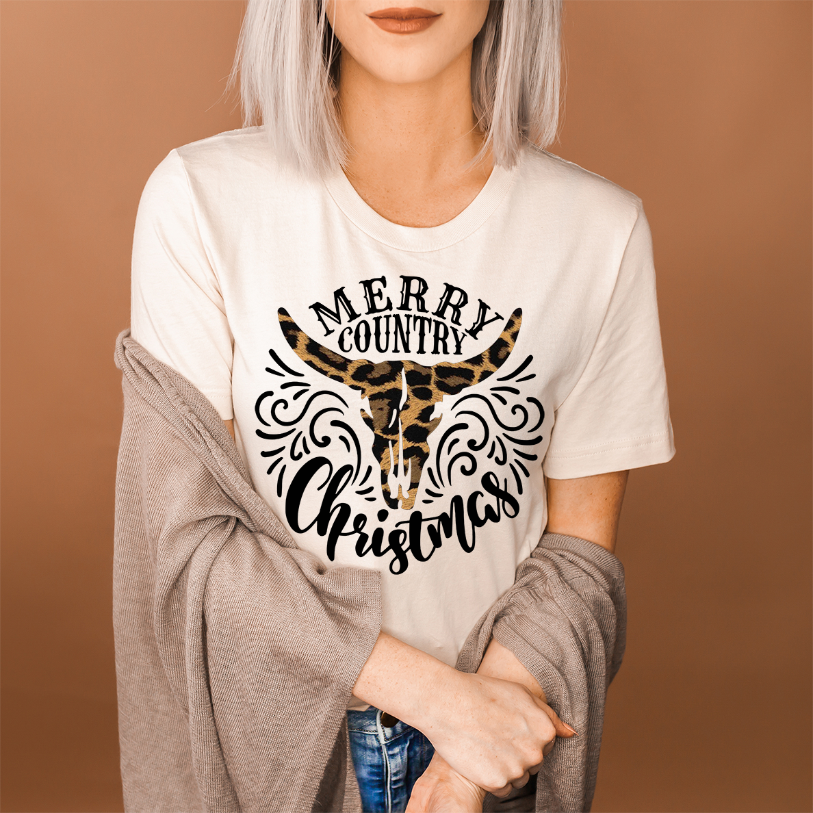 Merry Country Christmas Cheetah Print T-Shirt